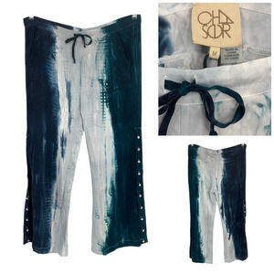 NEW Chaser Sz M Blue Tie Dye Button Trim Cropped Beach Pull On Pants Swim Cover